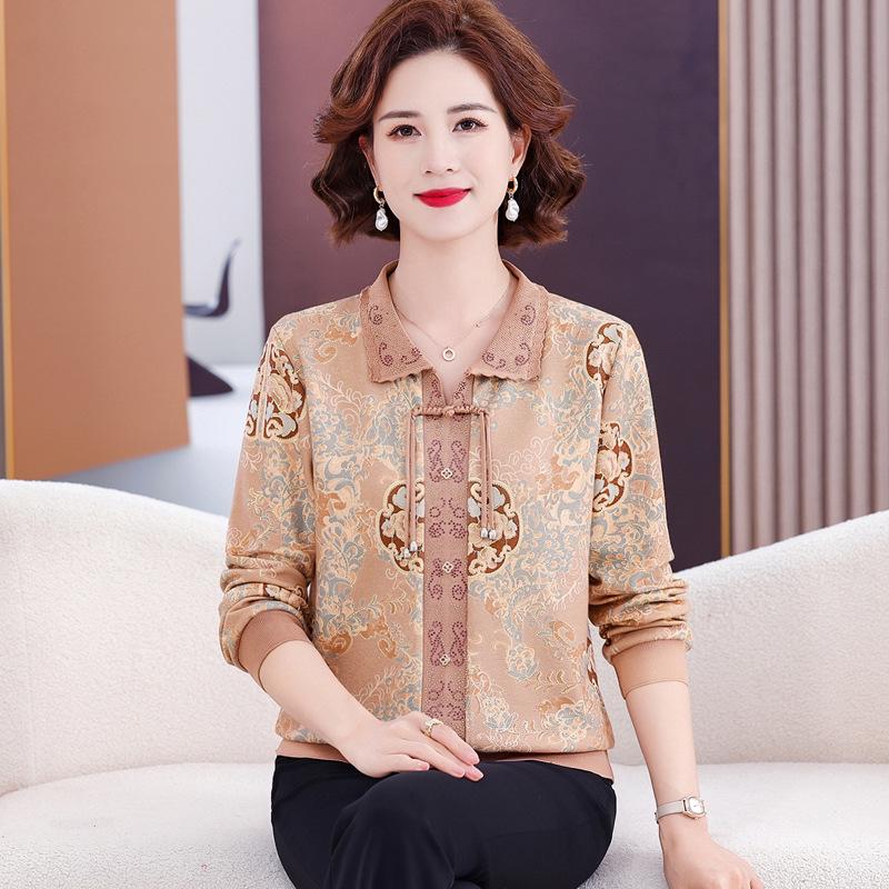 Mamas 2025 Herbst Strick Langarm Oberteil für Frauen mittleren und höheren Alters