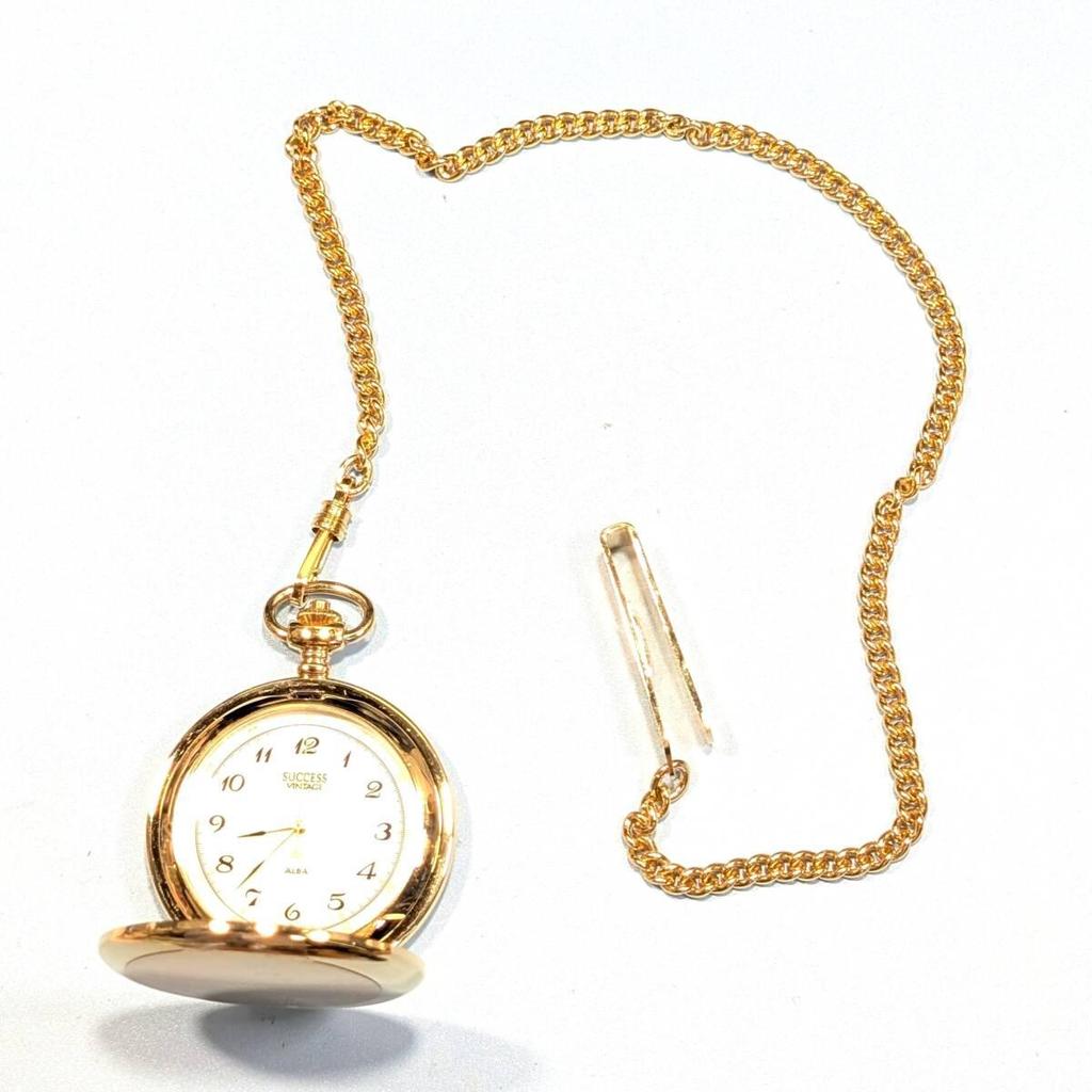 Used SEIKO ALBA Pocket Watch Hunter Case Battery Replaced Working Item X-05
