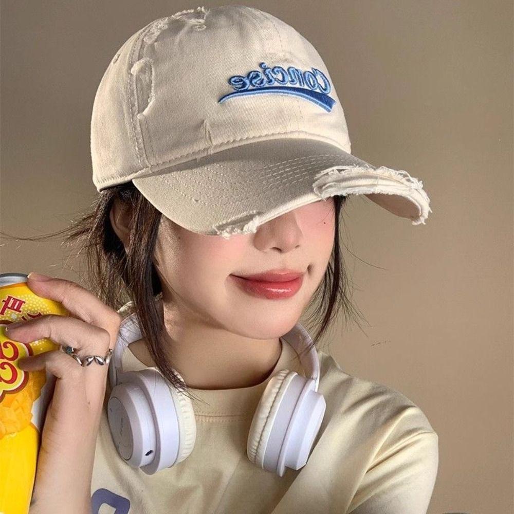 Cotton Holes Peaked Cap Embroidery Snapback Cap Solid Color Letter Baseball Hat  Teenagers