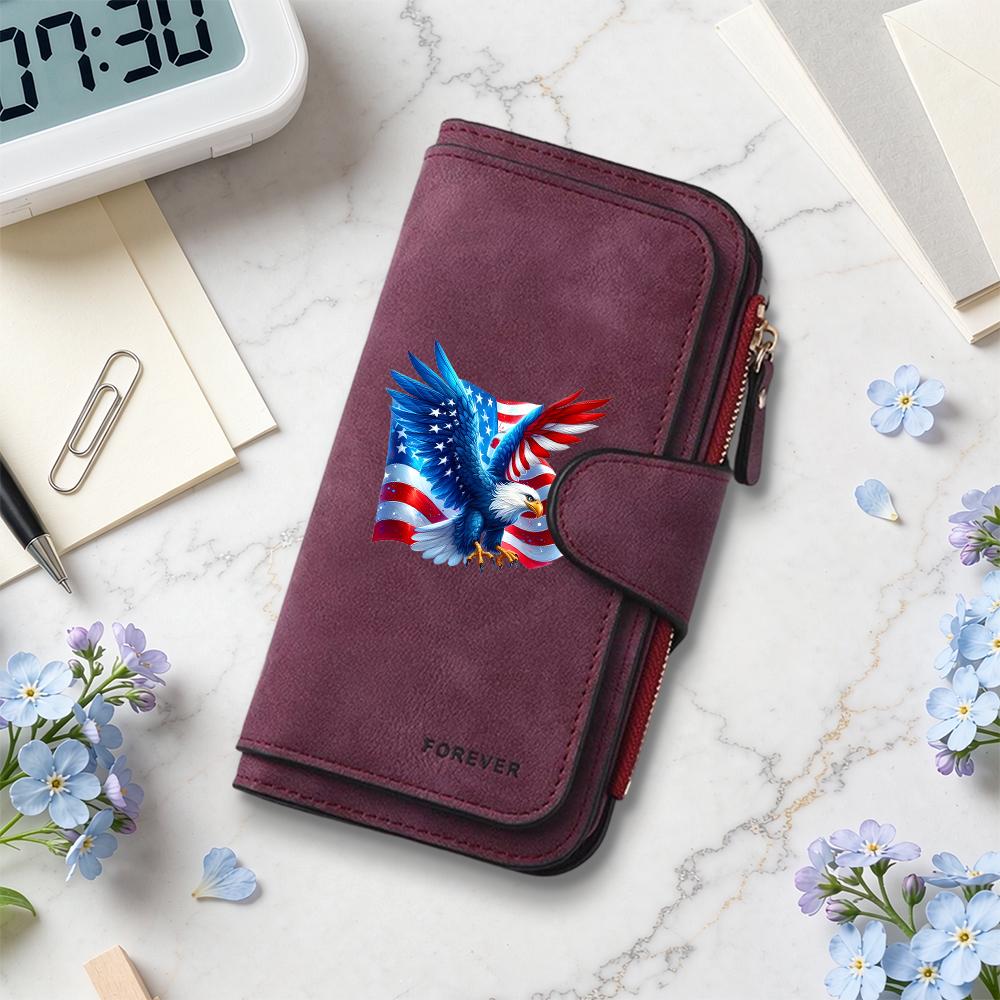 Patriotic Eagle Print Forever Wallet Long Stylish Functional Purse for Daily Use