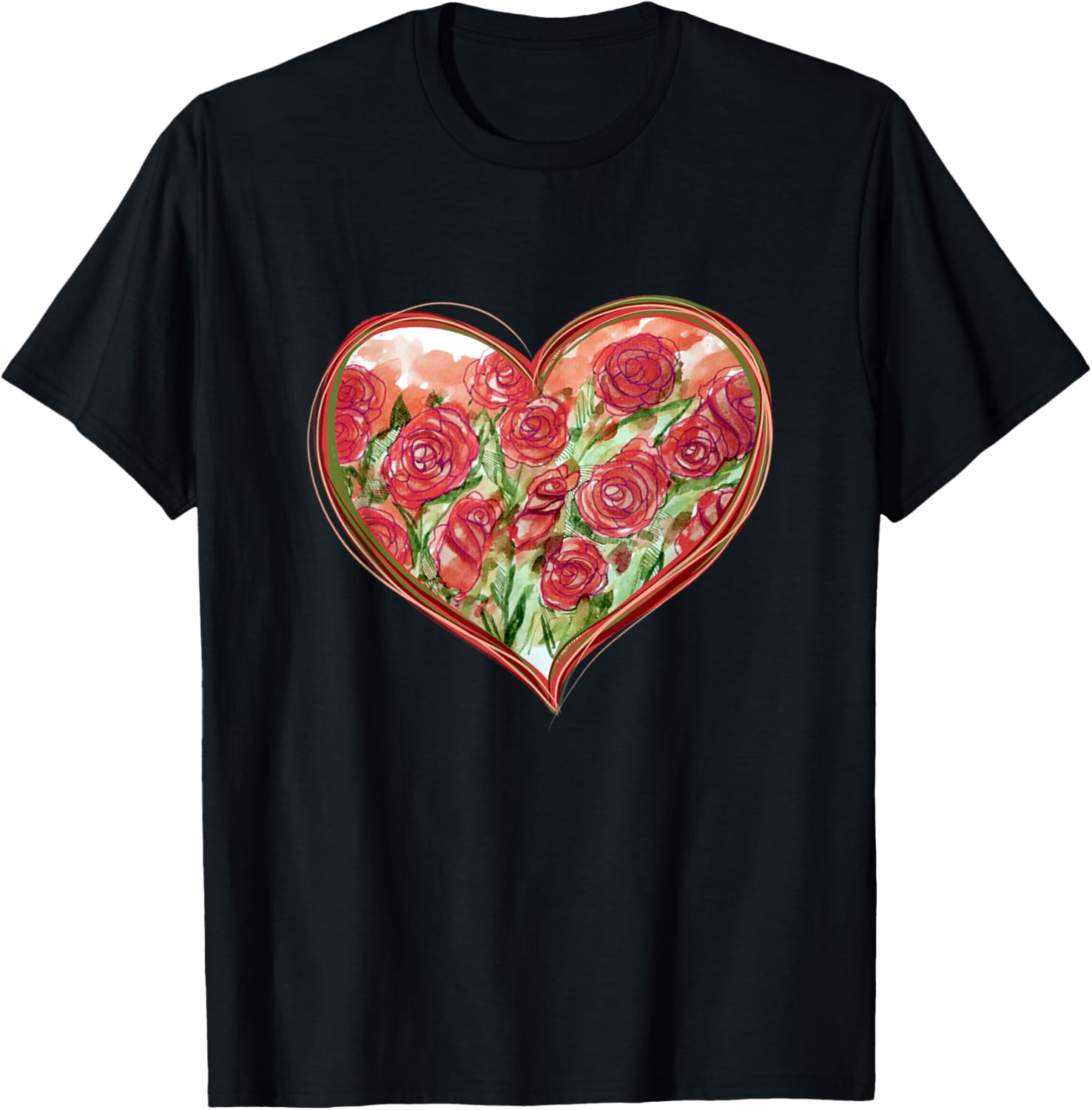Красная Роза Сердце Сад Акварель Графика Футболка Повседневная Хлопковая Футболка Для Мужчин 4XL