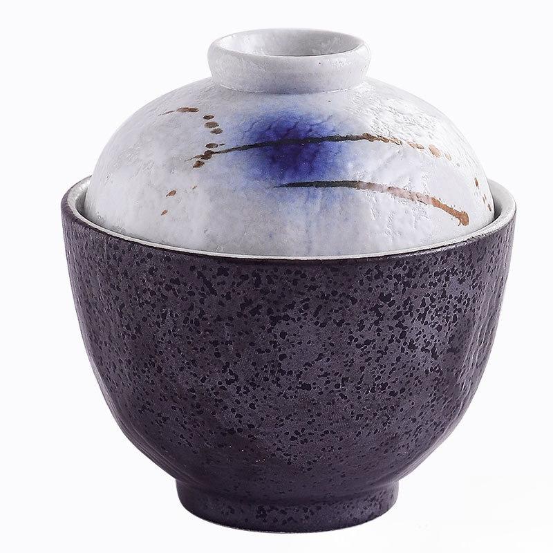 4 Zoll Japanische Keramik-Dampfgar-Schale Handbemalt mit Deckel Suppentasse für Eierpudding Vogelnester