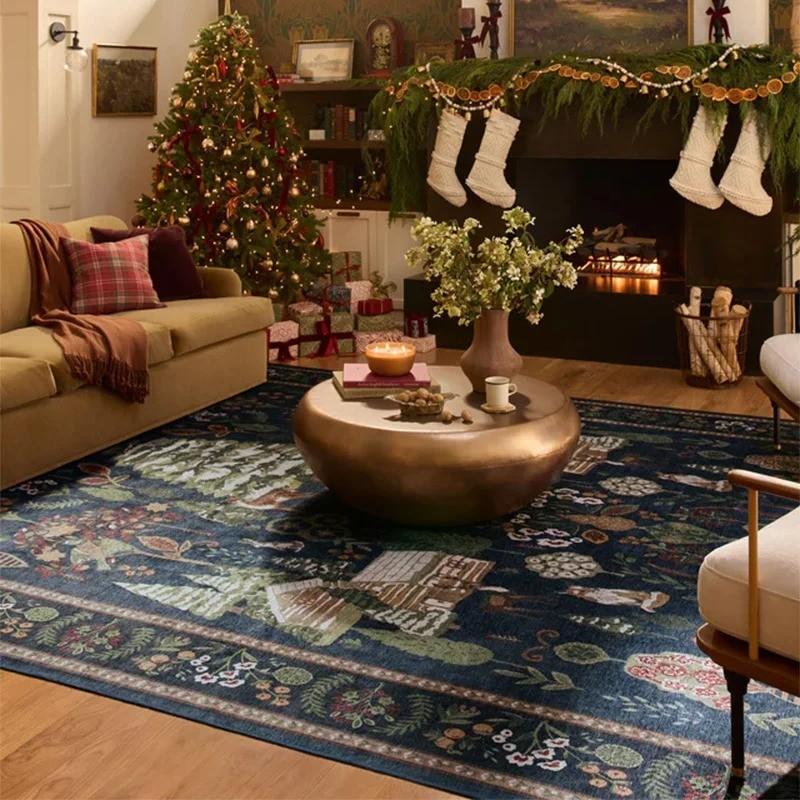 Luxury Retro Green Carpet Non Slip Washable Vintage Living Room Kitchen Bedroom Mat Mechanical Washable Hallway Floor Area Rug