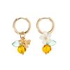 Simple and Cute Bee Flower Pendant Earrings with Personalized Asymmetrical Copper Round Buckle Earrings