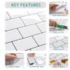 VEELIKE Waterproof Kitchen Tile Stickers, Heat Resistant, 6 Sheets, 30x30cm, Brick Pattern, White, Glossy, 3D Wallpaper Stickers, Wall Stickers, Mosai