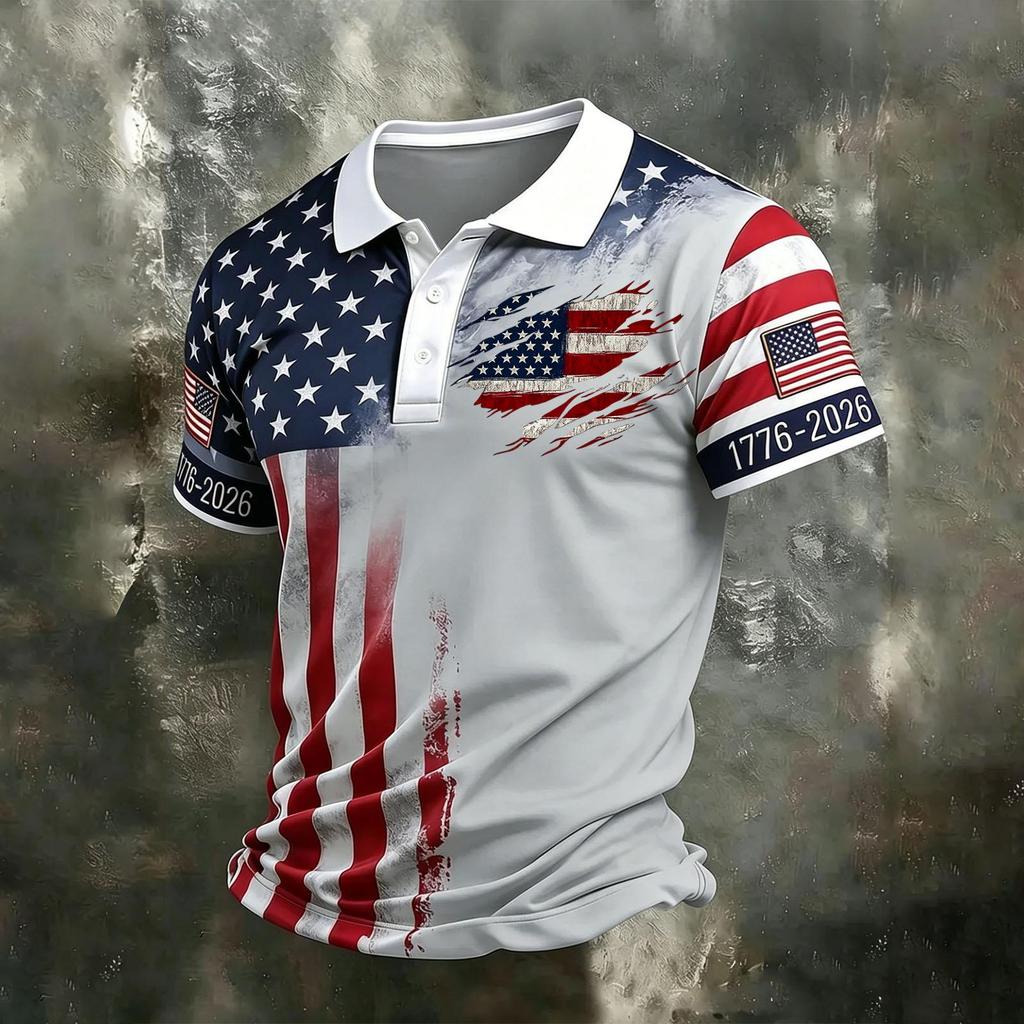 Men's Casual Quick Dry Mesh Golf Polo Shirt Short Sleeve Printed Button Down Lightweight Sportswear Top for Outdoor Activities