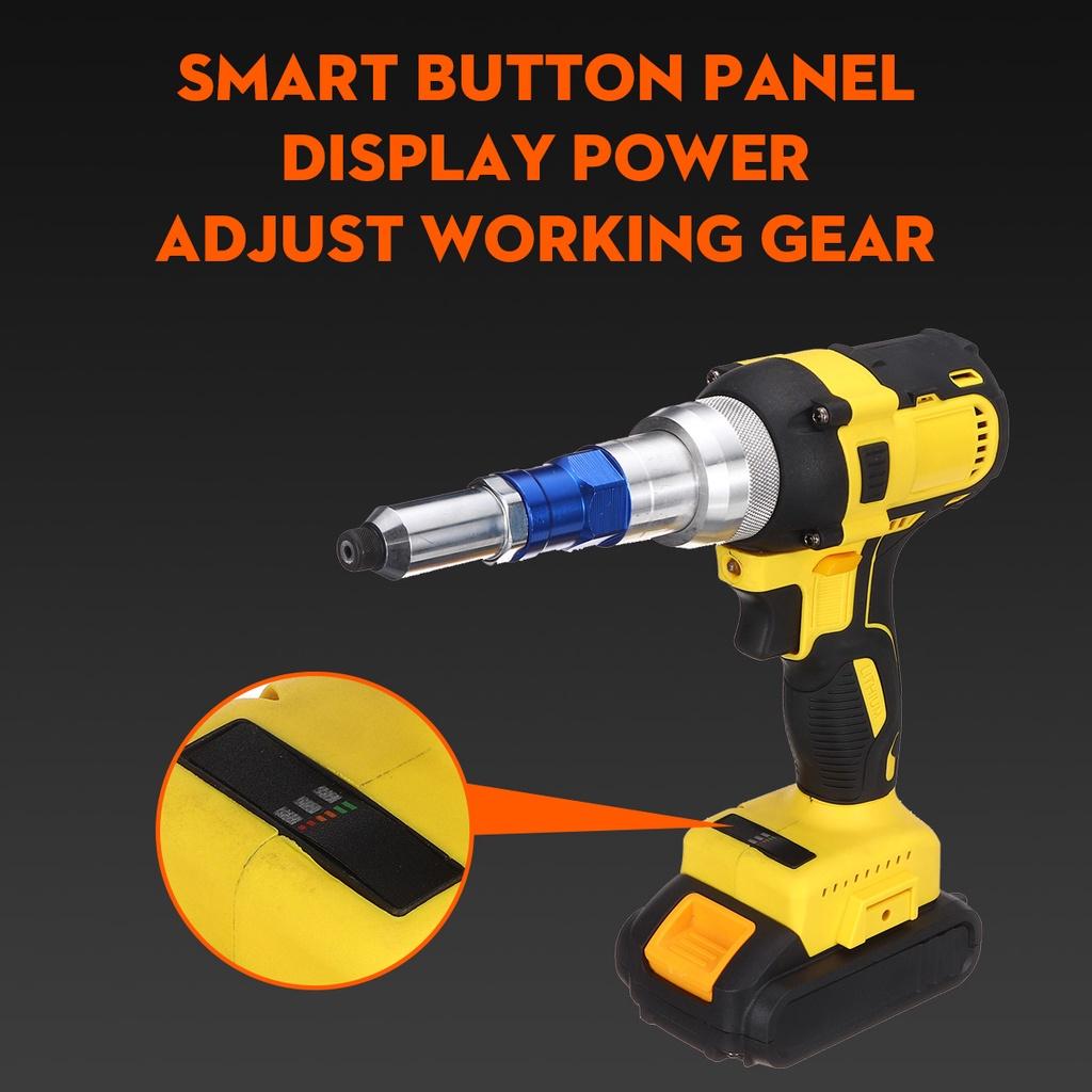 2.4-4.8mm Cordless Electric Rivet Nut Drill Insert Nut Pull Riveting Tool  With LED Light Battery 18V