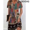 Women Dress Summer Short Sleeve O-Neck Casual Loose A-Line Dress Big Size 3D Striped Printing Elegant Vintage Dresses