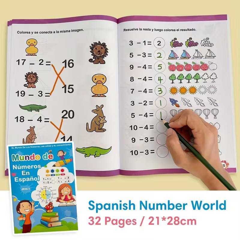 Spanish Children s Math Workbook Learning Matemáticas - Numbers Handwriting & Addition/Subtraction Children s Puzzle Books Blue