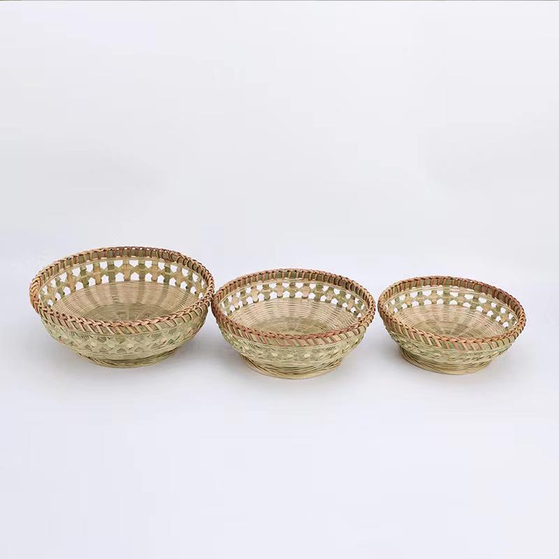 Large Bamboo Rattan High-Foot Steamed Bun & Snack Basket - Finely Woven, Multi-Purpose Household Kitchen Fruit & Vegetable Wash Basket, Round Design