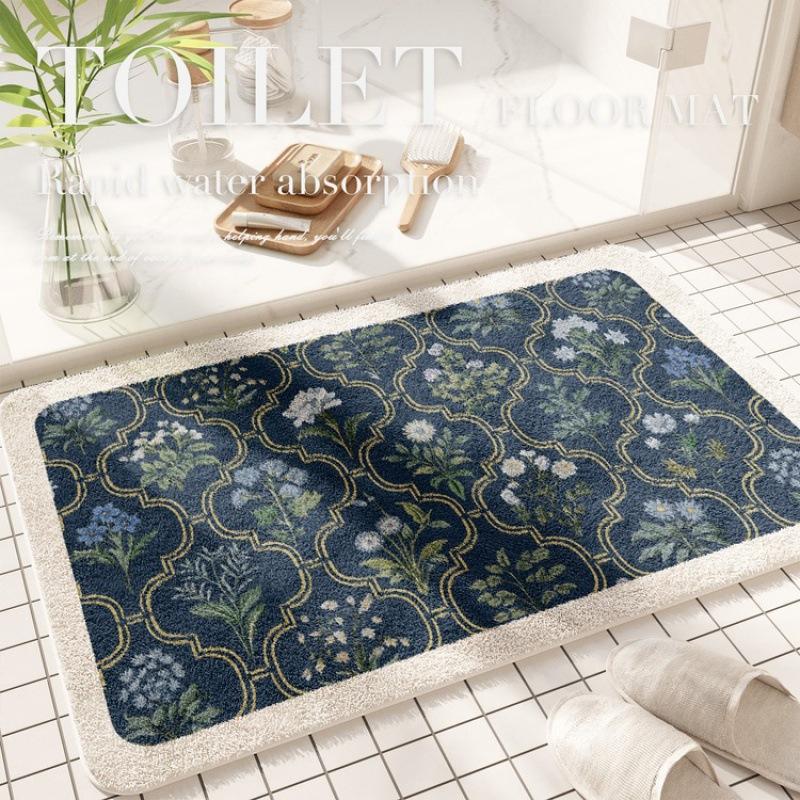 Floor Mat Bathroom Absorbent Mat American Floral Toilet Floor Mat Stain-resistant Door Mat Cashmere Mat