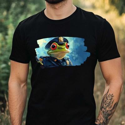 T-Shirt Herren Frosch als Polizist Motiv Baumwolle Größe XS bis 5XL