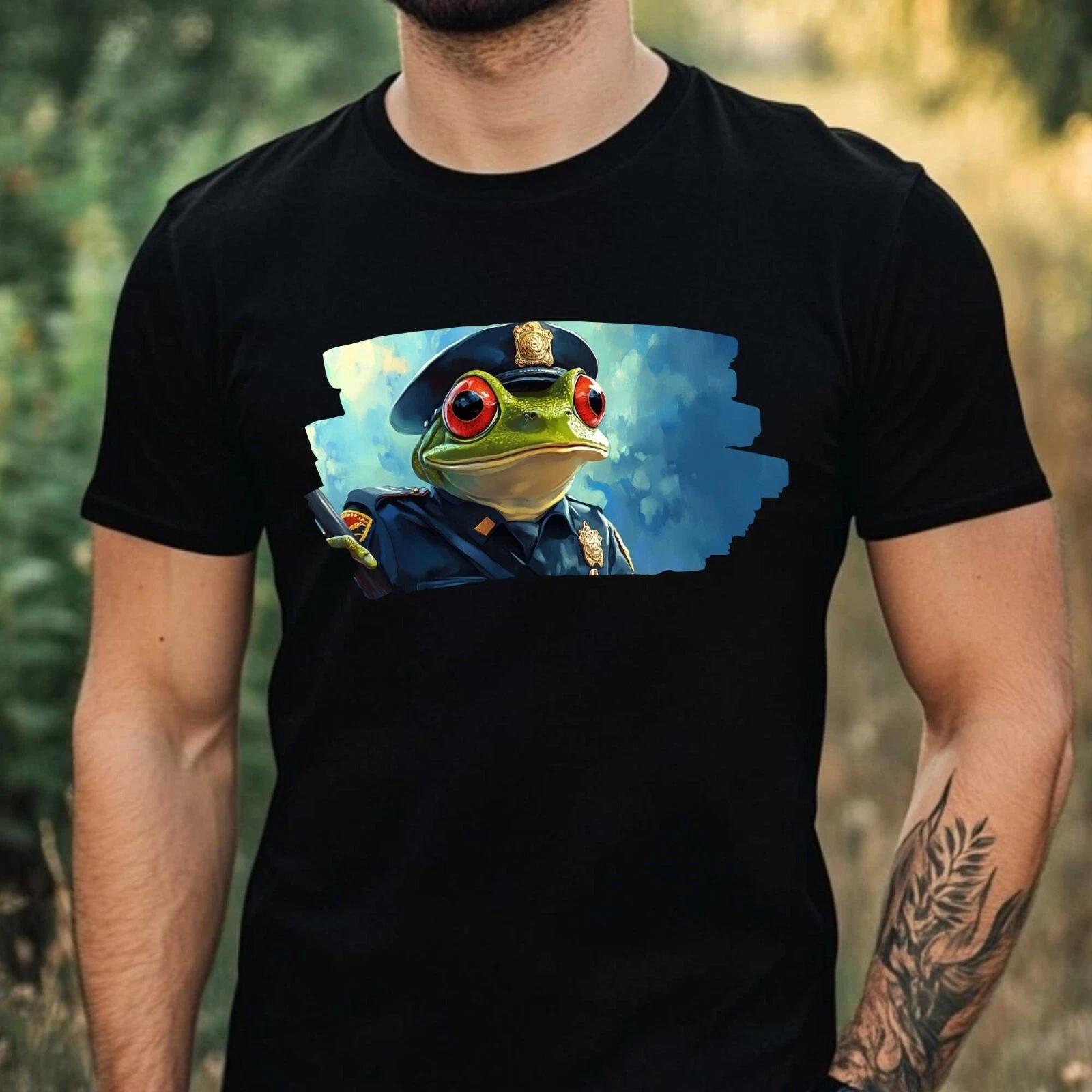 T-Shirt Herren Frosch als Polizist Motiv Baumwolle Größe XS bis 5XL XS