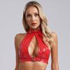 Womens Backless Cutout Front Camisole Vest Tops Halter Night Club Wear Lingerie Leather Crop Top Latex Bustier