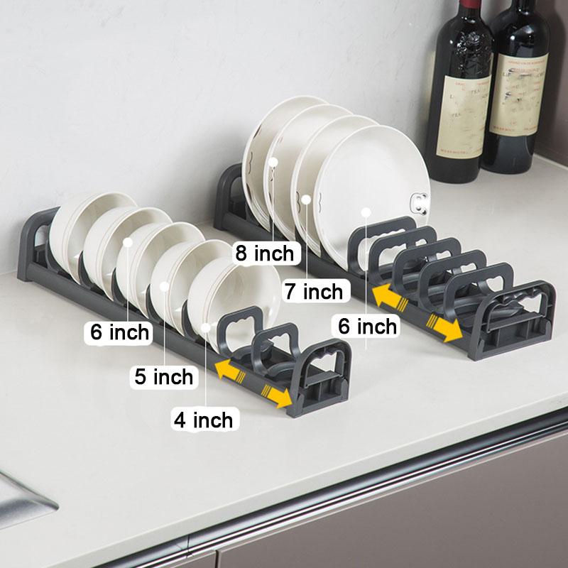 Kitchen Dish Organizer Space Aluminum Plate Holder Cabinet Bowl Storage Shelf Adjustable Tableware Storage Rack Dish Drainer
