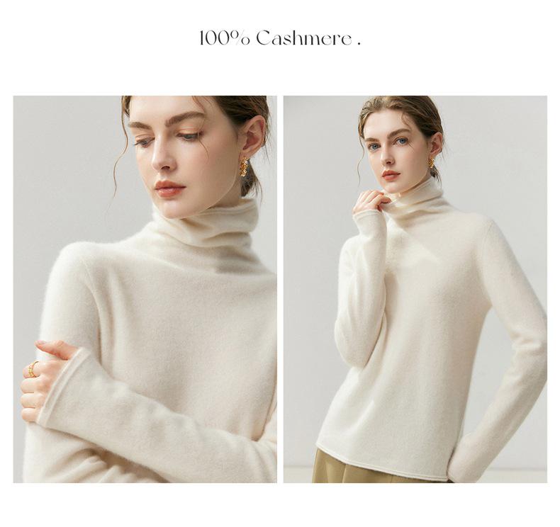 Women's 100% Pure Cashmere High Neck Sweater - Soft, Skin-Friendly, Loose Knit for Autumn/Winter