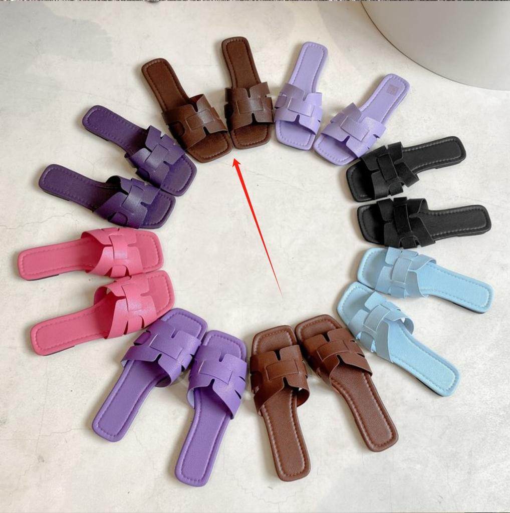 Korean version of solid color flat-bottomed slippers women's slippers European and American square head breathable one pedal home slippers women