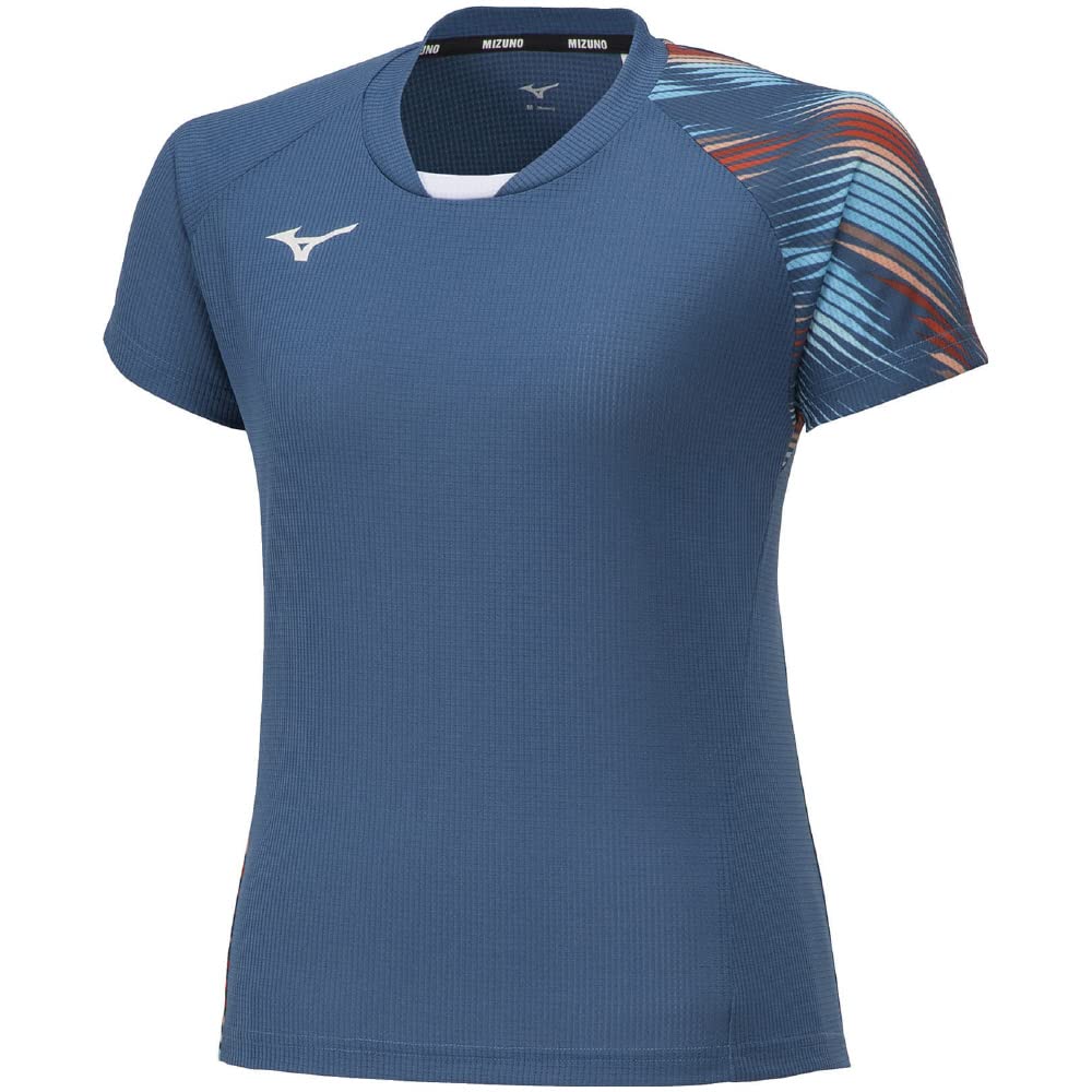 Mizuno Dry Aeroflow Tennis Game Short and Easy To Move Blue Size 62JAA201 Women's Shirt, Sleeve, Breathable, In, Navy,