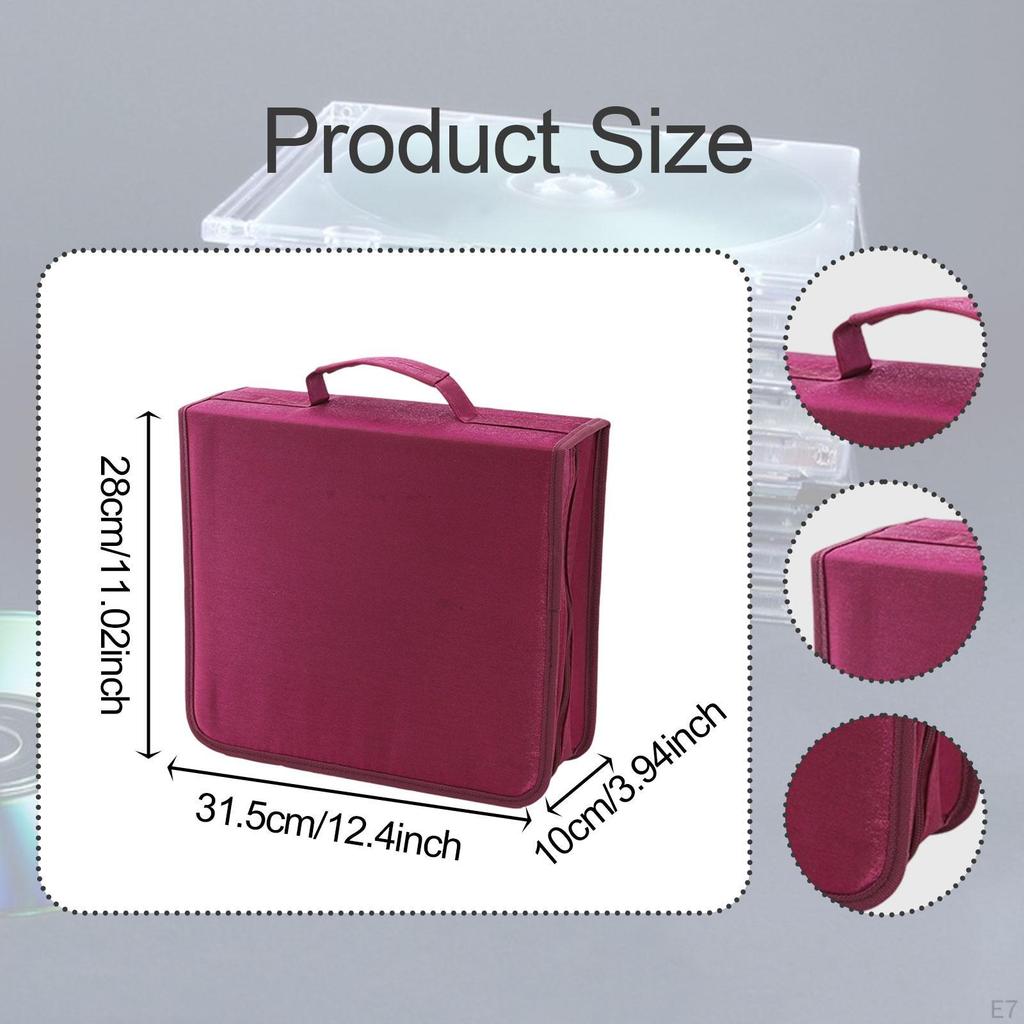 CD Case Holder DVD 256 Capacity Sleeves with Handle Trendy Portable Zipper Closure Bag