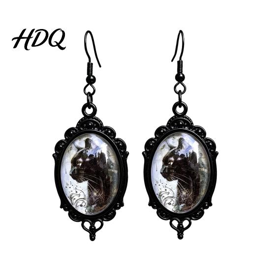 Vintage Theme Gift for Halloween Party 1 Pair Gothic Black Cat Earrings Women Exquisite Craftsmanship Favors Dark Punk Style Dangle Drop Earrings,