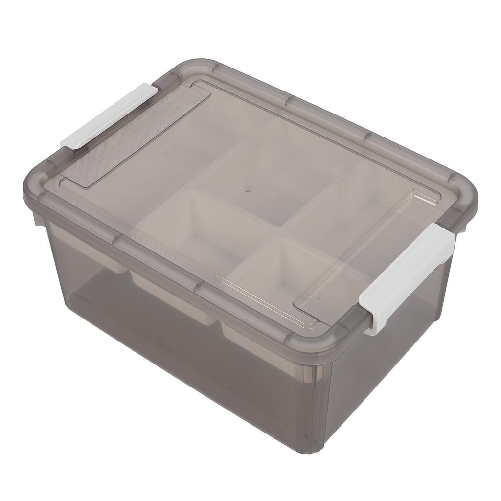 16L Plastic Storage Box Sturdy PP Clear Latching Box with Removable Tray for Toys Organization