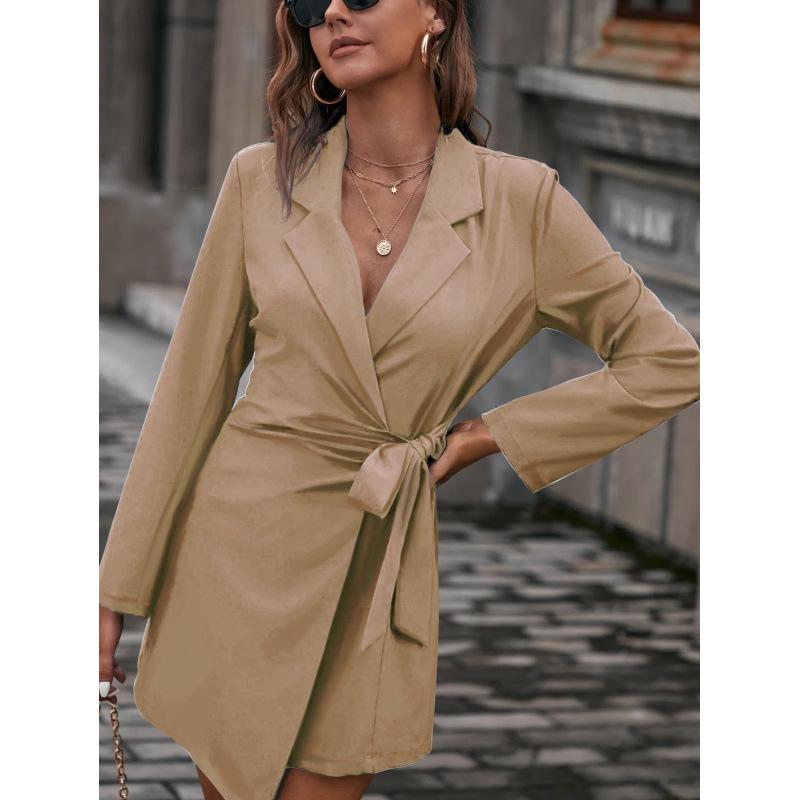 2024 European & American Fall/Winter Lace-Up Waist-Defining Candy Color Mid-Length Loose Suit Jacket