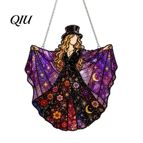 High Definition Printed Acrylic Vintage Halloween Cat Witch Decoration, Window Hanging Ornaments, Colorful Decoration Rustic Farmhouse Tree