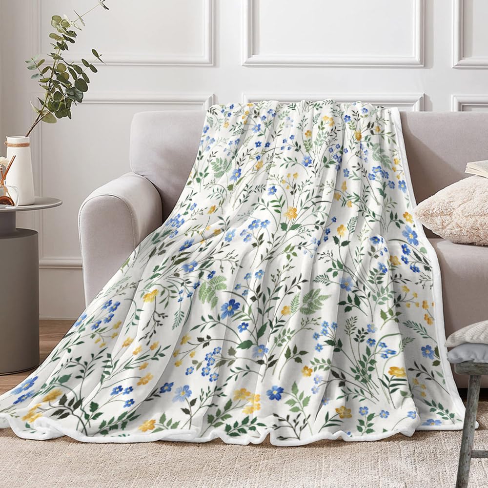 Vintage Flower Blanket Birthday Christmas for Women Girl Gift Spring Floral Blanket Soft Cozy Plush Flannel Fleece Throw Blanket
