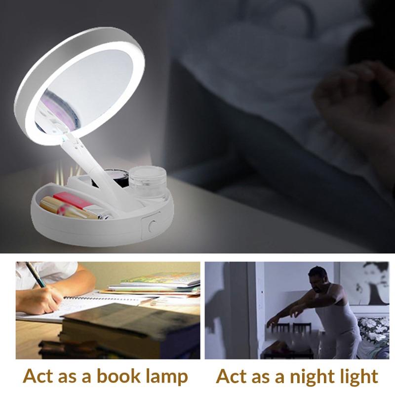 LED Makeup Mirror With 1/10X Magnification - Double Sided, Adjustable, Foldable Vanity Mirror for Travel