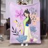 PC Mulan Flannel Blanket Soft Cozy Vibrant Character Flower Pattern Throw Blanket for Home Office Sofa Car Festival Decor