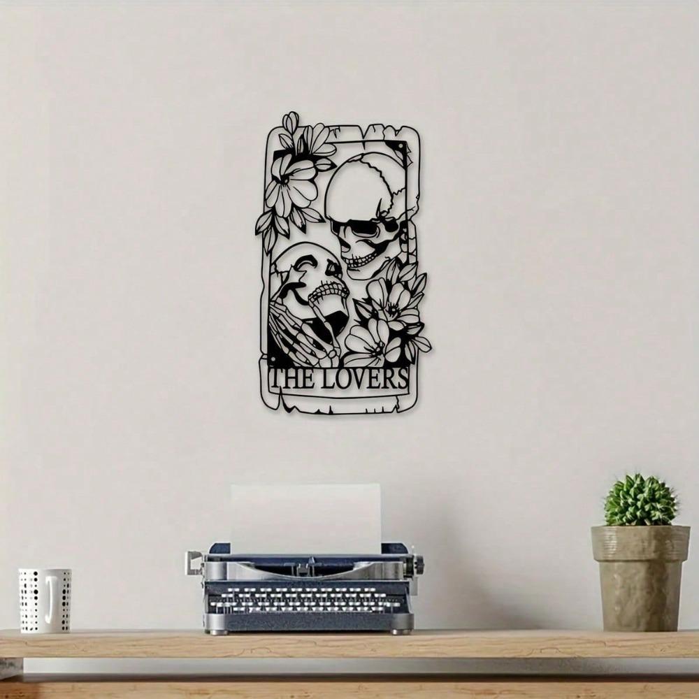 1 PC Rectangle Skulle Lovers The Lovers with Flowers Frame Metal Wall Art - Modern Home Decor for Bedroom, Living Roomor Bathroom. WaterproofRustproof