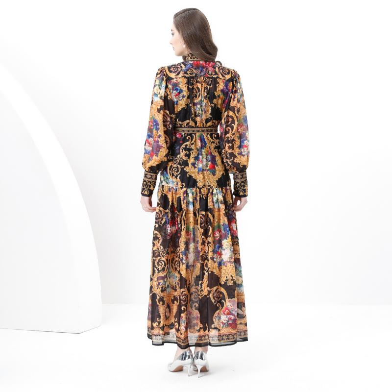 Wiosenne i letnie sukienki damskie w dużych rozmiarach, vintage, pałacowe, z nadrukiem, na wybiegu, długie, maxi, oversize, luźne, na wakacje, na plażę, sznurowane