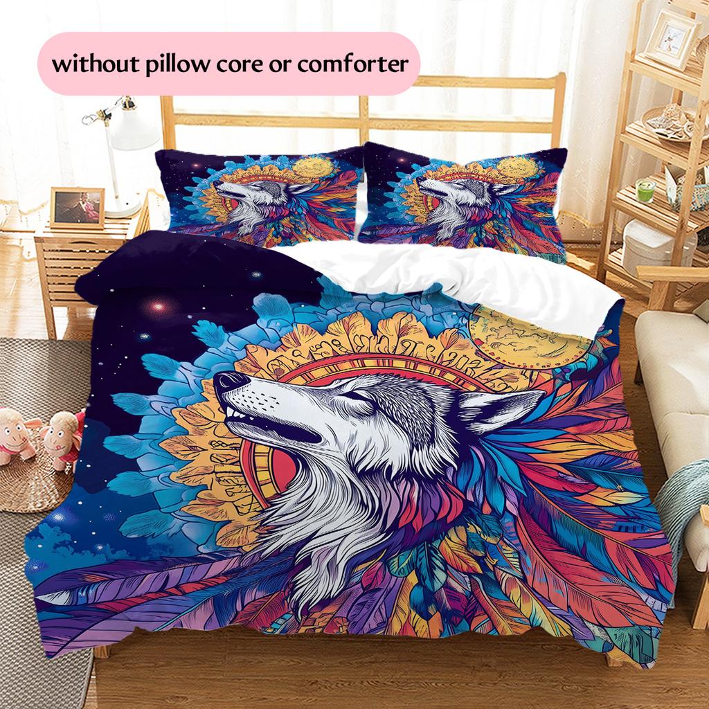 Colorful wolf  Pattern Bedding Quilt Set Quilt Cover Pillowcase Home Decoration  Gift (1 * duvet cover + 2 * pillowcase, without core)