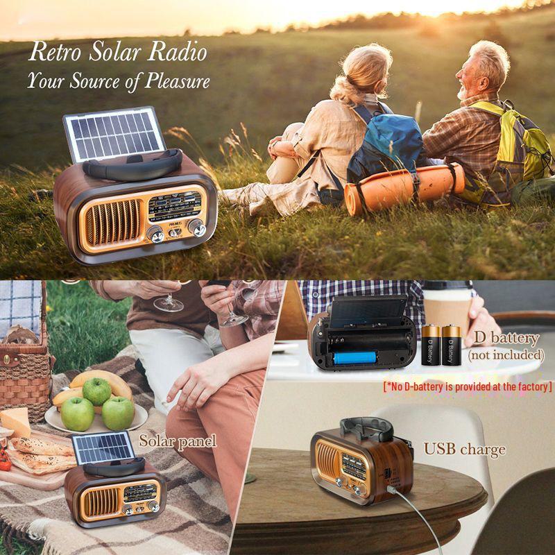 Retro Bluetooth Speaker with Solar Radio, Audio Phone Holder, FM Subwoofer, and Wireless Headset.