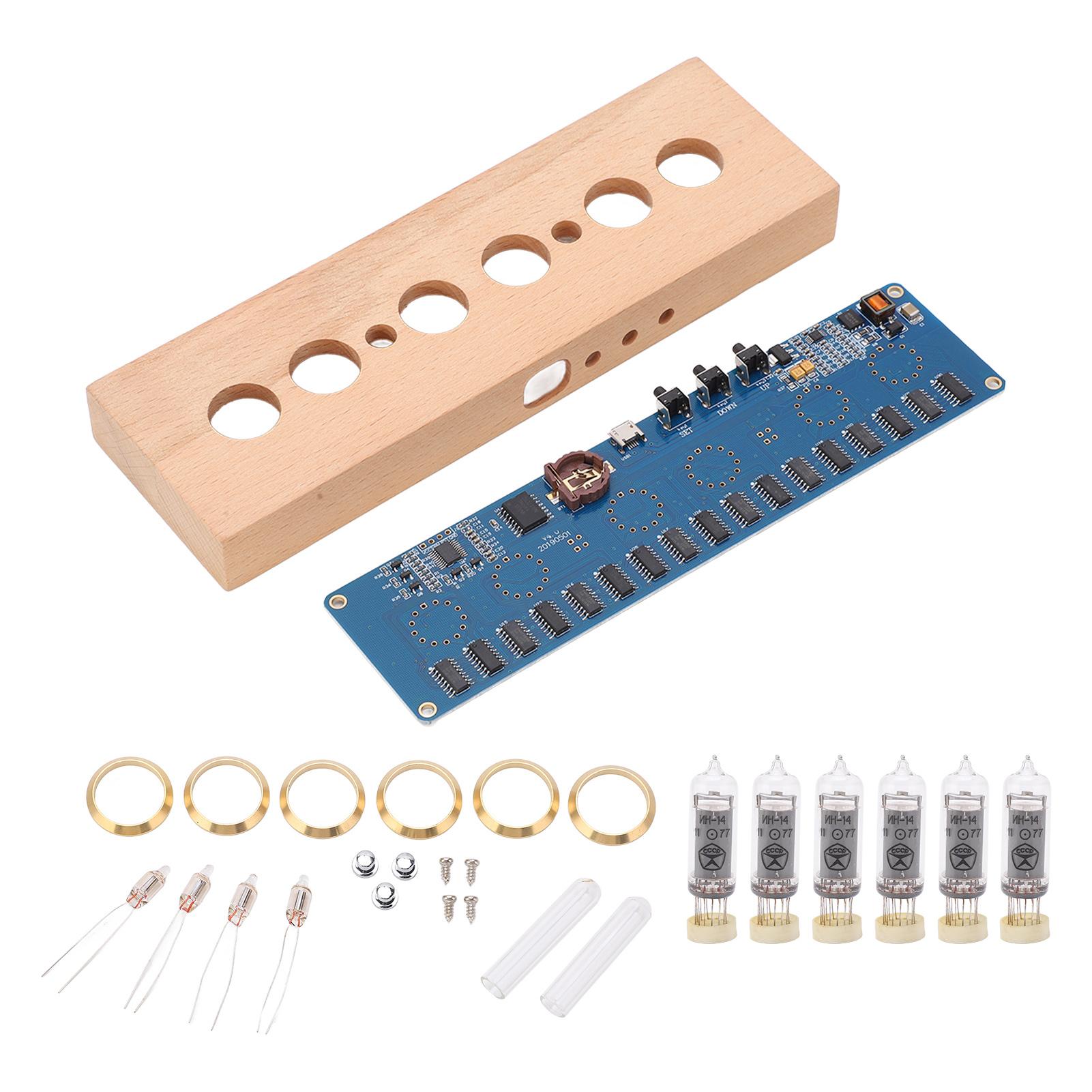 

IN14 Glow Tube Clock Assembly Glass Pipes Wood Enclosure Module Lights Set USB DC 12V 1A