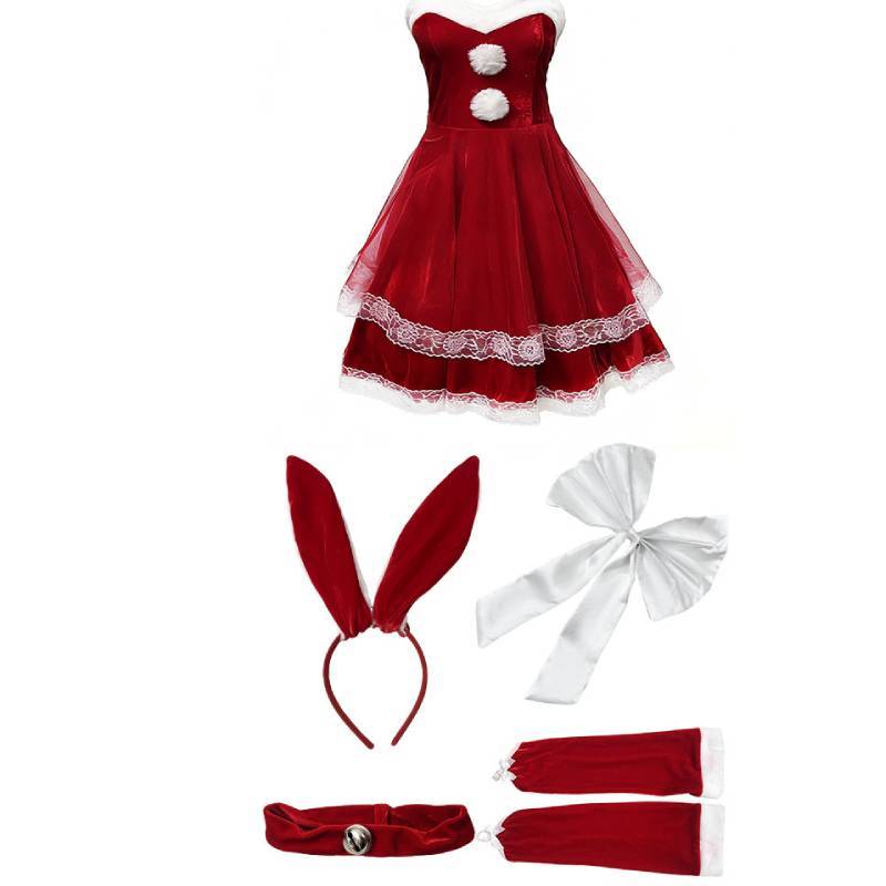 

Christmas Dress With Lace And Plush Ball Decoration For Holiday Cosplay And Events S красный