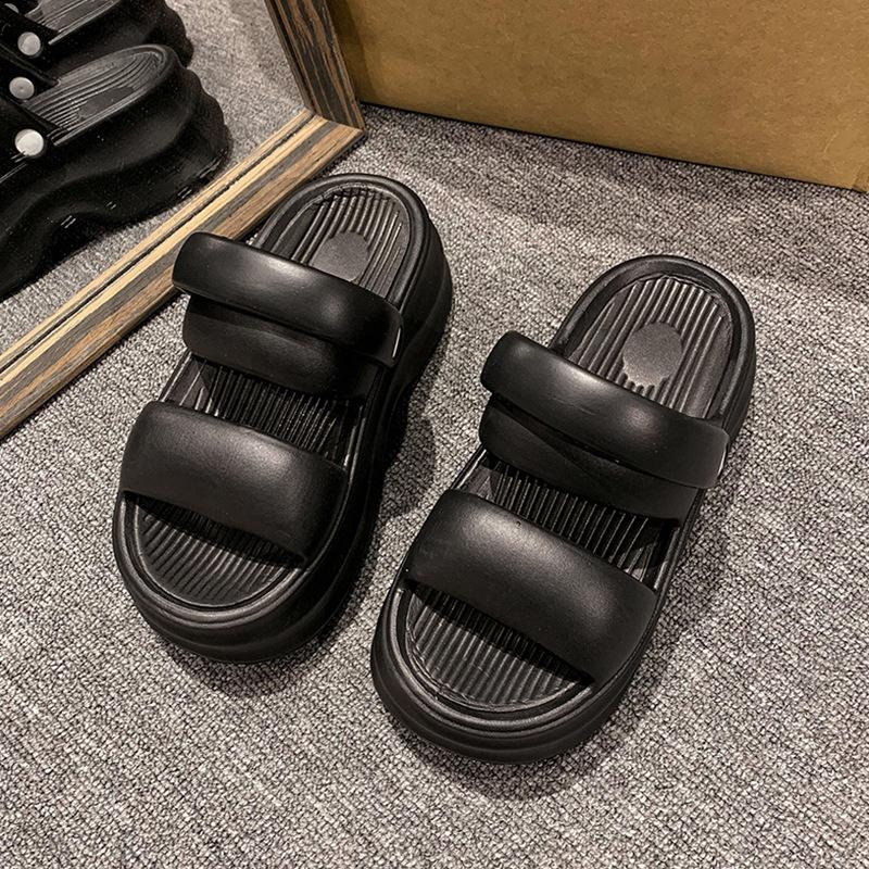 

Нові товсті тапочки з EVA 2024 року Жіночі босоніжки на домашній платформі на зручній м’якій підошві Літні пляжні босоніжки на піднятому рівні 36-37(fit 35-36) чорний