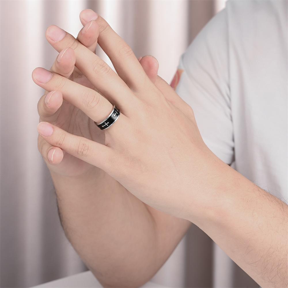 Metal Cross Ring For Men Women Black Silver Color Stainless Steel Ring Punk Gothic Simple Accessories Christian Jewelry Gift