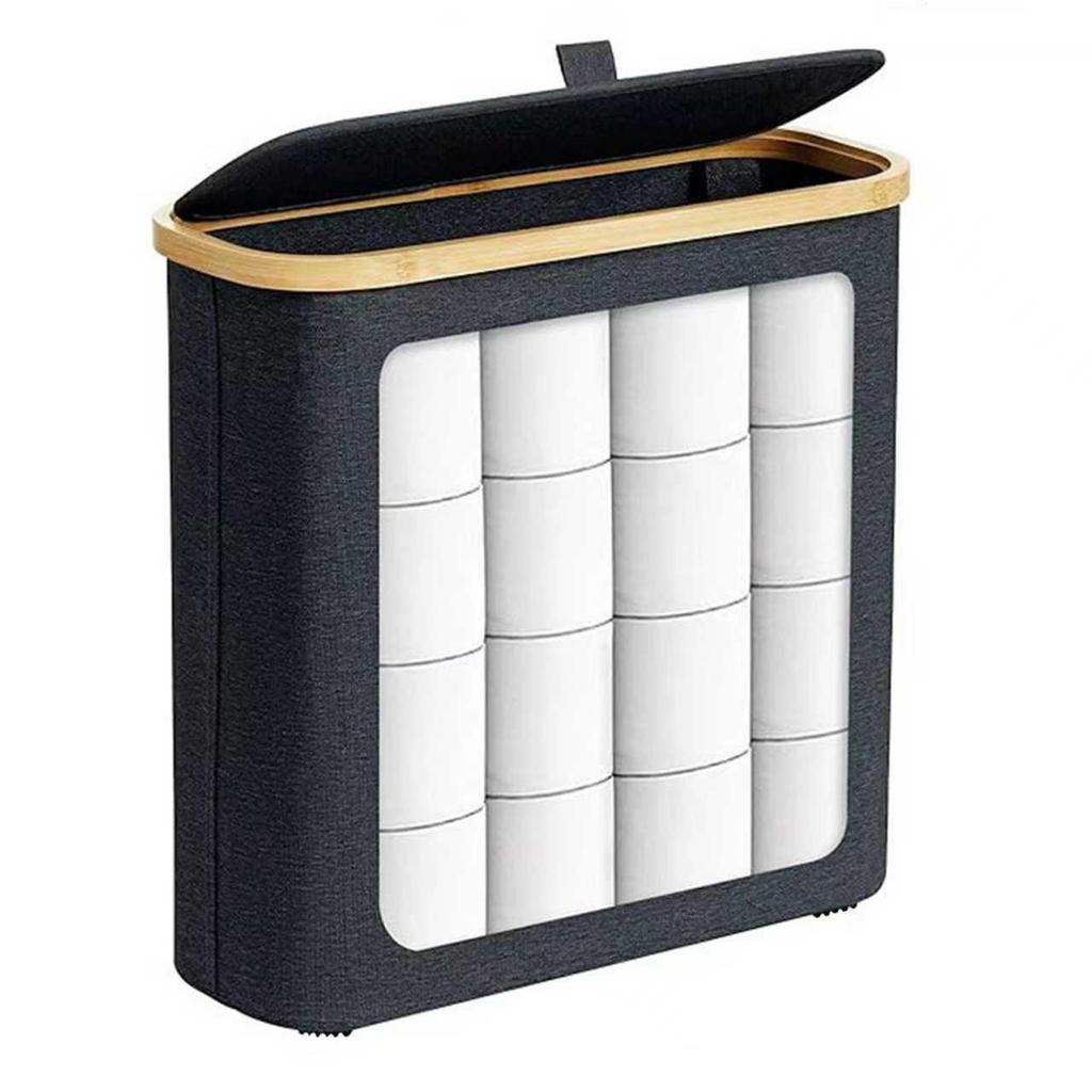 Foldable Bamboo Storage Bin with Lid for Kitchen Recycling