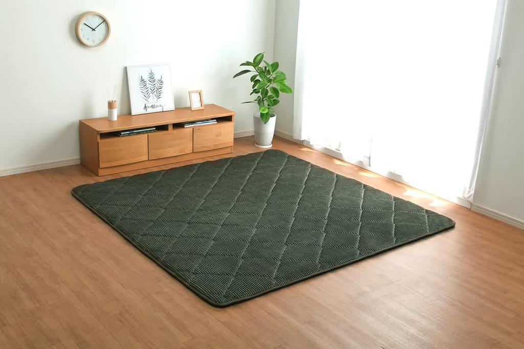 IKEHIKO Corporation Rug/Carpet, Corduroy, Grand Green, Approx. 185 X 185cm, Square, Soundproof, Thick, Solid Color #4958979