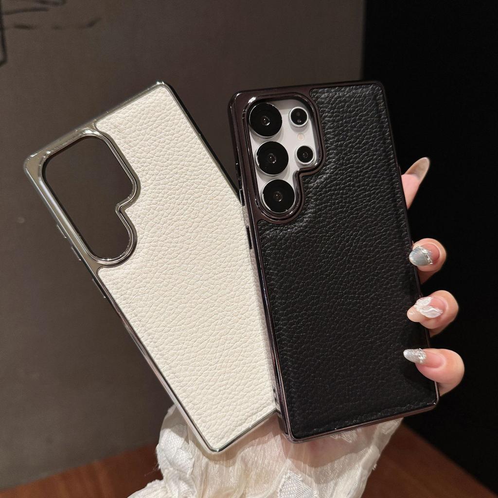 Lychee Leather Pattern Suitable for Samsung S25Edge Mobile Phone Case Electroplating S25u Simple Business S24FE Protective Case