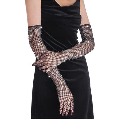 1 Paar Dames Modieuze Hete Diamant Sprankelend Gaas Visnet Elastische Handschoenen Bergbeklimmingshandschoenen
