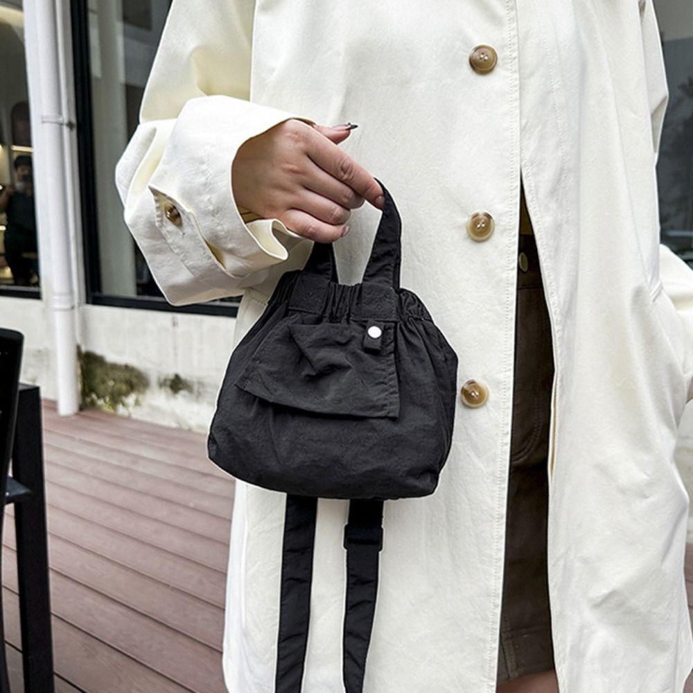 Candy Color Casual Handbags Ruched Design Crossbody Bag Trendy Nylon Shopper Purses  Commuting