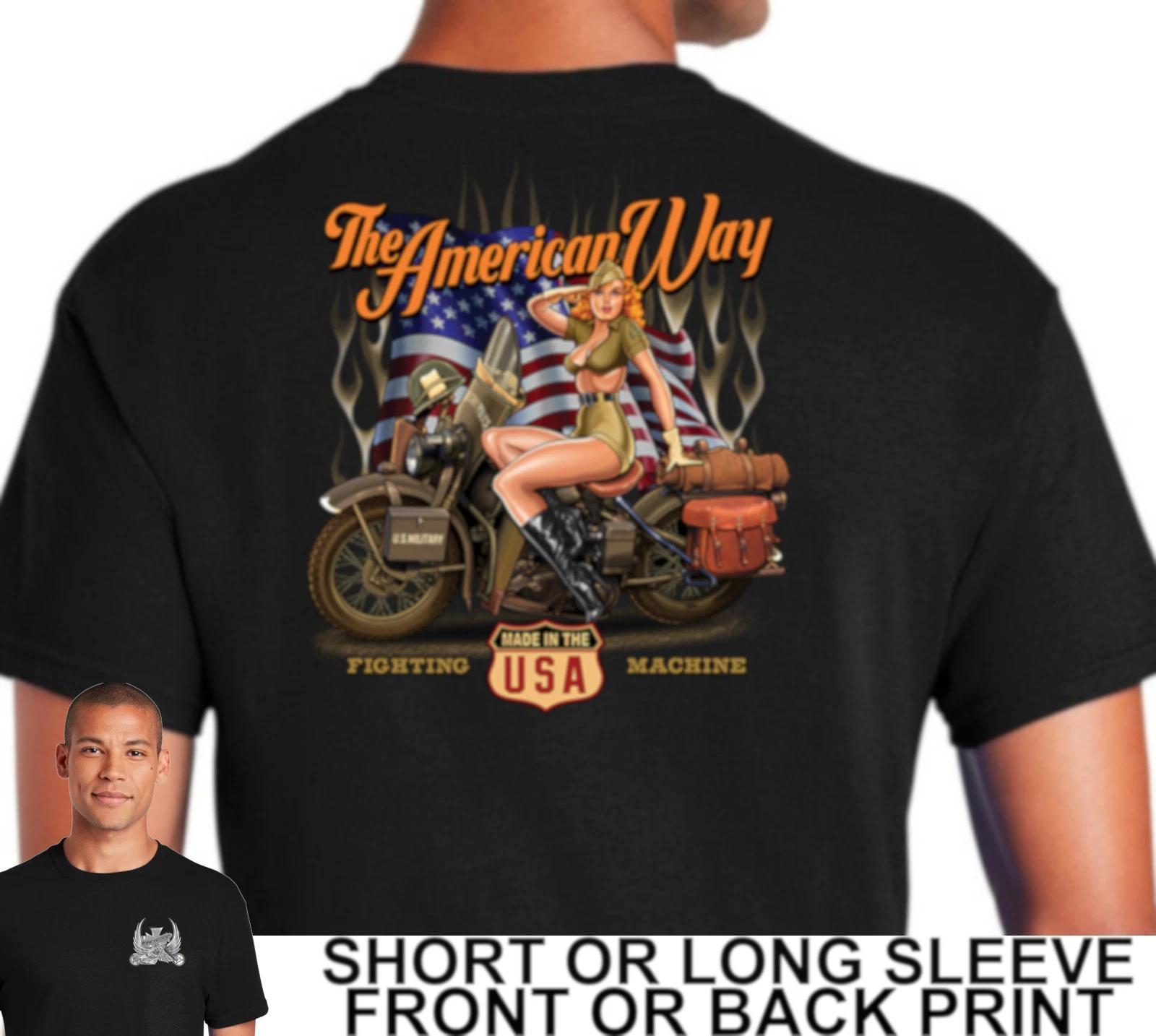 Biker Military Police Sexy Girl On Classic American Motorcycle Men s T Shirt L