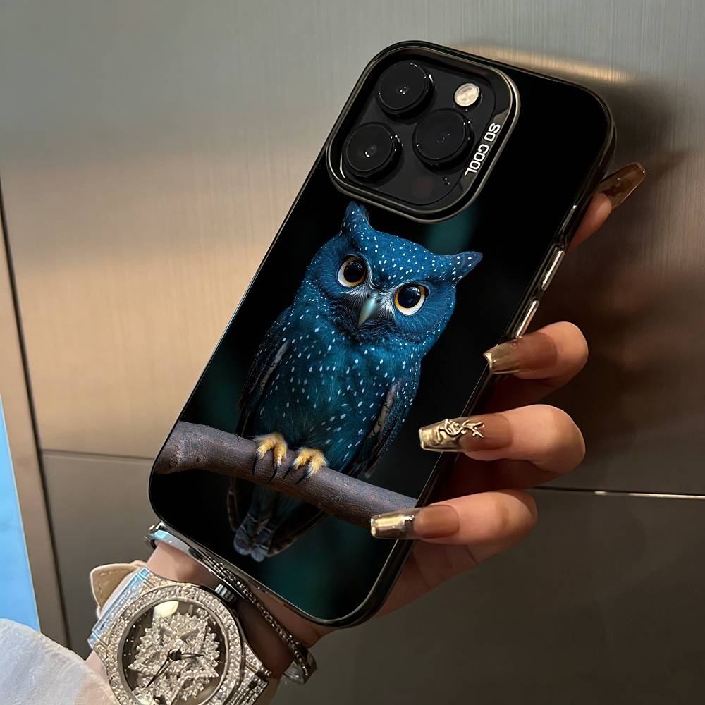 Cute owl pattern For iPhone 17 16 15 14 13 12 11 Pro Max XS 17 Air Silicone Colored Silver Bumper Cover