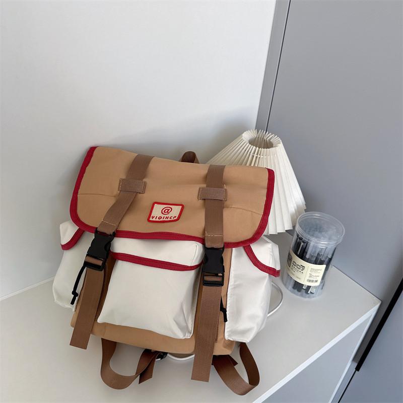 Fashionable Gray And Khaki Color Block Backpack For Primary School Children хаки