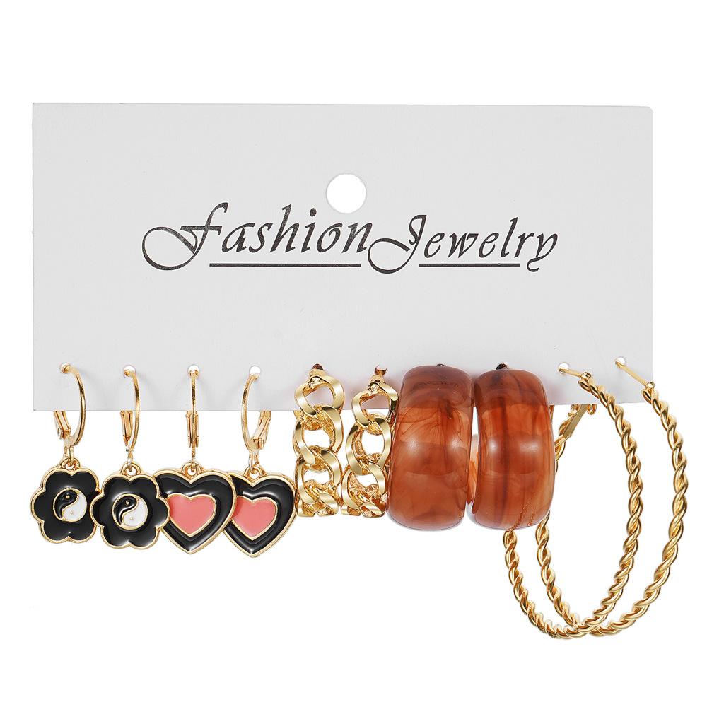 Alloy Ear Ring Square Geometric Shape Earrings Set - 6-piece Vintage Pearl Packaged Earrings Jewelry Set