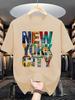 Men'S Casual Crew Neck T-Shirt with New York Letter Print,  Knit Fabric, Slight Stretch, Regular Fit, Summer Short Sleeve Top