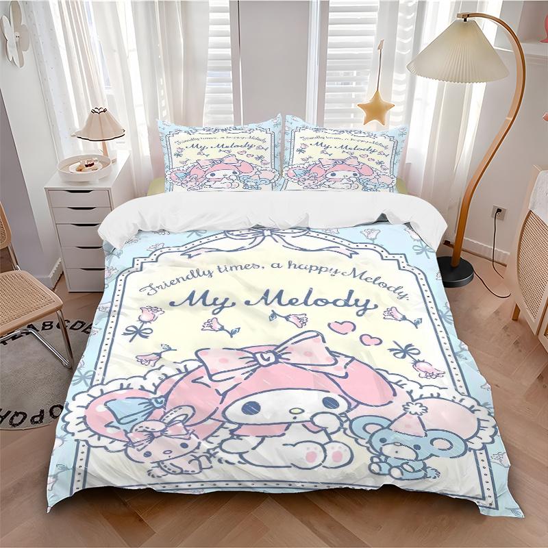 3-teiliges entzückendes My Melody Bettwäsche-Set, Enthält 1 Bettbezug und 2 Kissenbezüge, Ohne Füllung, Weich und Bequem für das Schlafzimmer Zuhause S016