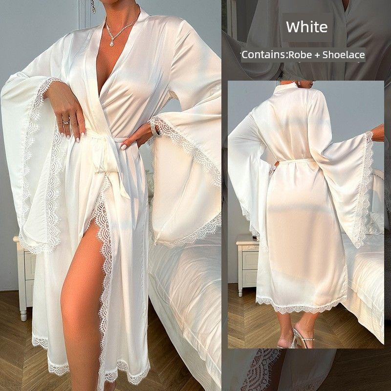 European and American Pajamas Women Lace Long sleeve Nightgown Bathrobe Homewear Women Sexy Lace Dress